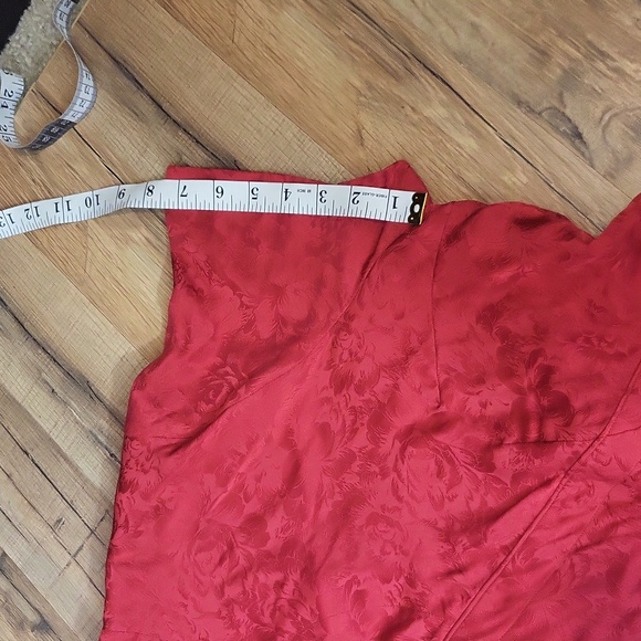 Vtg STYLEWORKS Red Floral Silk Japanese Inspired Keyhole Waist Tie Midi Dress - Picture 14 of 14